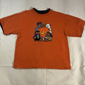 Vintage Halloween Large Nostalgia Y2K Grunge Orange Bear Graphic Spooky Tee